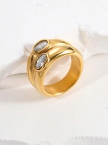 Mazuer 1 chiếc nhẫn đá Zirconia hình bầu dục hai lớp mạ vàng phong cách cổ điển, phụ kiện đa năng cho các buổi hẹn hò, ngày nhà giáo, lễ tốt nghiệp, lễ tạ ơn, trở lại trường, Halloween, tiệc ngày lễ, đi làm hàng ngày, kỳ nghỉ - Vàng - Xem 12