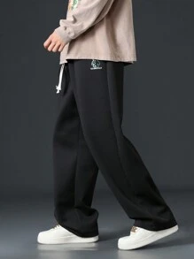 Herren Lässige Lose Hose mit Bären Stickerei Muster, gerades Bein