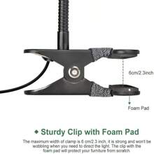 1 pieza Lámpara de aumento de alta definición de 5X con clip, iluminación LED ajustable, lámpara de escritorio con cuello de cisne alimentada por USB - Luz de abrazadera de manguera universal - Ver 11