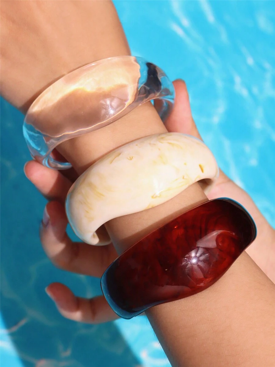 1 chiếc vòng tay nhựa trong suốt màu nâu hở cho nữ hình học không đối xứng rộng thời trang cổ điển trang sức vòng tay trong suốt 2024 mới - nhiều màu - Xem 1