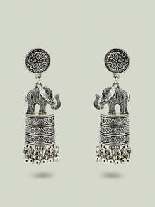 FANYINAN 波西米亚风泰国珠宝复古时尚古银大象流苏耳环配饰 - 復古銀色 - 查看 2