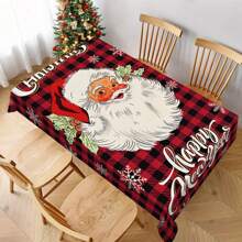 1 pieza Mantel con tema navideño, mantel de poliéster impermeable, mantel para fiesta en el hogar, cubierta de mesa de comedor rectangular, decoración de la habitación, decoración navideña, decoración navideña para comidas, decoración del hogar, decoración navideña, artículos de fiesta - Multicolor - Ver 5