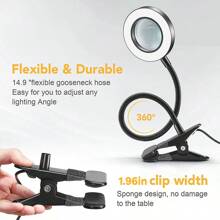 1 pieza Lámpara de aumento de alta definición de 5X con clip, iluminación LED ajustable, lámpara de escritorio con cuello de cisne alimentada por USB - Luz de abrazadera de manguera universal - Ver 13