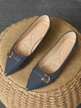 女士尖头一脚蹬休闲平底鞋，深灰色，适合派对、日常、户外活动、春夏季