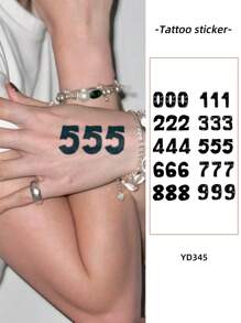 1 pieza Pegatina de tatuaje impermeable con números árabes, tatuaje temporal falso simple para uso diario en manos y piernas de mujeres y hombres - Gris - Ver 1