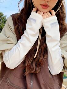 1 Pair Gradient Letter Print Ice Sleeves For Women, Loose Fit, Sun Protection, Suitable For Driving, Cycling, Thin Arm Sleeves For Summer - Long Standard Solid Color - View 4