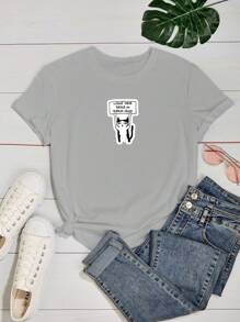 Baby Look Kitten Women's T-Shirt I Arrived Late Because I Didn't Want To Come Various Colors 100% Cotton - 灰色 - 查看 2