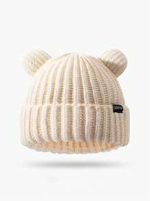 1 pezzo Berretto lavorato a maglia nero invernale unisex, cappello morbido a forma di orso, cuffia calda con protezione per le orecchie adatta per teste grandi e carina - Multicolore - Visualizzare 4