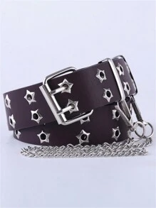 1pc Hollow Out Casual Punk Belt For Women, Fashionable Double Row Star & Eye Decoration Waistband For Women Halloween Summer, School Fall, Autumn, Halloween - Multicolor - View 17