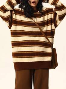 Damen Vintage Loose Gestreifter Strickpullover, Herbst/Winter