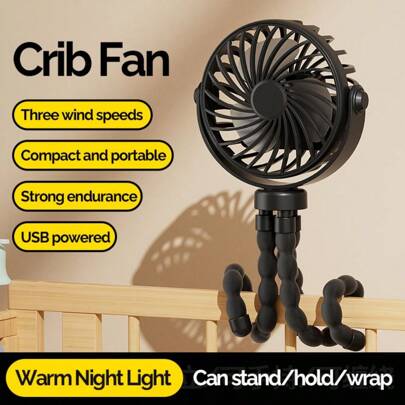 1pc Portable Adjustable Baby Stroller Fan With Flexible Tripod, 3 Wind Speed Settings, Rotatable Handheld Personal Fan For Car Seat, Crib And Treadmill