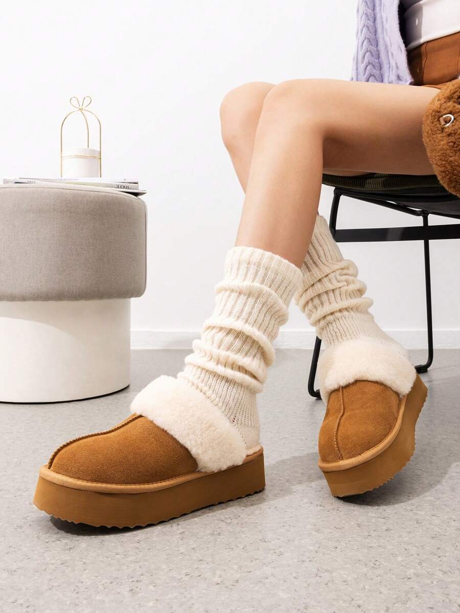 Women's Genuine Suede Fuzzy Cozy Memory Foam Waterproof Slippers Platform Shoes Stylish Indoor Outdoor Comfort Winter Holiday Gift - Màu Tím - Xem 1