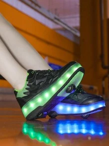 LED Light Up Roller Shoes With Double Wheels, USB Rechargeable, Outdoor Sports Skating Sneakers For Women - Black - View 5