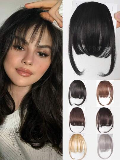 Franja Sintética Clipe Frontal Preta Castanha Elegante Aplique de Cabelo Falso Peça de Peruca Franja Extensões de Cabelo com Clipe para Uso Diário de Mulheres