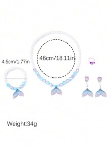 5pcs/Set Kids Lovely Mermaid Tail & Pearl Jewelry Set, Necklace, Bracelet, Ring, Earrings For Girls