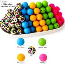 50قطعة من حبات السيليكون ذات الطباعة الملونة مناسبة لأشغال المجوهرات اليدوية، سلسلة المفاتيح الإبداعية، أساور، وأشغال قلائد