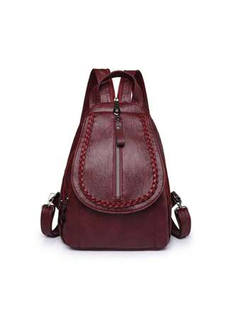 Fashion PU Flap Cover Backpack, Multi-Pocket Student Shoulder Bag, Versatile Carrying Methods