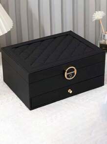 1 Piece Lockable Storage Box, Multi-Layer Pearl Treasure Box With Lock, Double-Layer Drawer Style PU Leather Jewelry Box, Lockable Ring, Earring, Bracelet, Necklace Jewelry Storage Box With Lock, Elegant Lockable Double-Layer Jewelry Box - Earring And Ring Manager, Portable Gift Solution With Lock Double-Layer Jewelry Storage Box, Can Store Earrings, Rings, Watches, Bracelets And Other Accessories, Organize And Store, Holiday Gifts, Give To Exquisite Friends, Double-Layer Lockable Jewelry Box - Manager For Rings, Necklaces And Accessories Decorations Autumn Decor Festival Decor Room Decor Home Decor Fall Decor Bedroom Decor