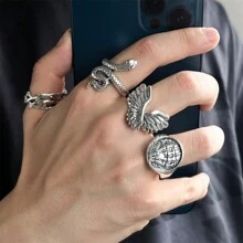 Men's Gothic Punk Rings Vintage Silver Open Ring Bulky Hippie Rings Cool Gothic Ring, Statement Stacking Ring For Men - Multicolor - View 4