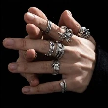Men's Gothic Punk Rings Vintage Silver Open Ring Bulky Hippie Rings Cool Gothic Ring, Statement Stacking Ring For Men - Multicolor - View 6