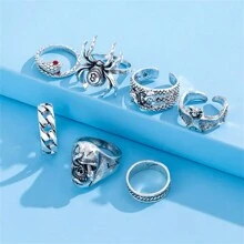 Men's Gothic Punk Rings Vintage Silver Open Ring Bulky Hippie Rings Cool Gothic Ring, Statement Stacking Ring For Men - Multicolor - View 9