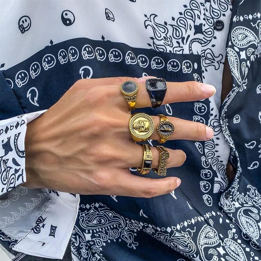 Men's Gothic Punk Rings Vintage Silver Open Ring Bulky Hippie Rings Cool Gothic Ring, Statement Stacking Ring For Men - Multicolor - View 1