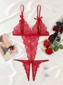Lencería sexy para mujer, body transparente de encaje sin entrepierna, disfraz de ropa de dormir