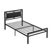 Yone Jx Je Twin Size Metal Bed Frame With Faux Leather Headboard, Platform Bed Frame With Heavy Duty Metal Slats, 11" Storage Space, Noise Free, No Box Spring Needed, Black
