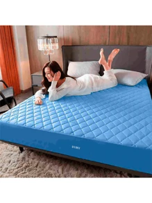 Protector Cubre Colchon Tamaño Matrimonial 100% Impermeable Lavable Con 2 Fundas Para Almohada - Azul - Ver 3