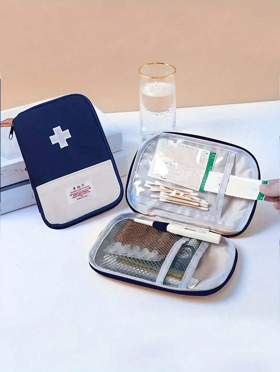 1 pièce Sac de médecine d''urgence extérieur étanche en nylon, sac de prévention des épidémies portable avec fermeture éclair en maille rouge, sac de rangement de médecine d''urgence de voyage, de camping, de ménage. Boîte à pilules, étui à pilules, organisateur de pilules, conteneur de pilules. Accessoires de voyage, organisateur de voyage, essentiels de voyage, sac de voyage. Trousse de premiers soins pour les vacances d''été, les vacances au collège, les croisières