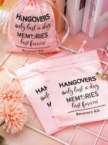 Bộ 14 món/bộ dụng cụ cứu hộ sau cơn say màu hồng, túi đựng quà có dây rút cỡ lớn, quà tặng tiệc độc thân (6in*8in), quà Giáng sinh - Hồng - Xem 5