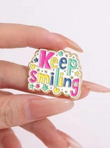 1pc Inspirational Keep Smiling Letter Enamel Brooch, Fashion Cute Apparel & Bag Accessory - Multicolor - View 2