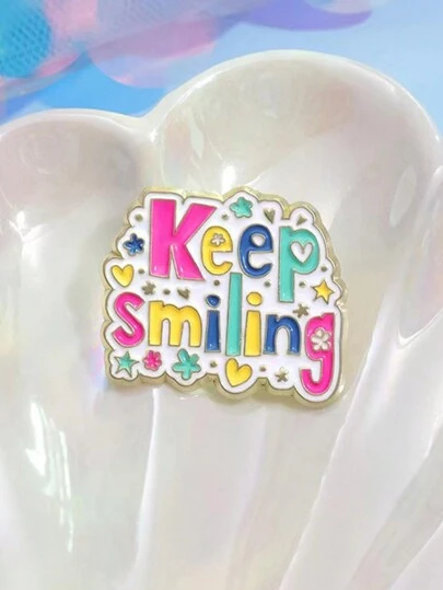 1 件鼓舞人心的保持微笑字母珐琅胸针、时尚可爱服装和包袋配饰