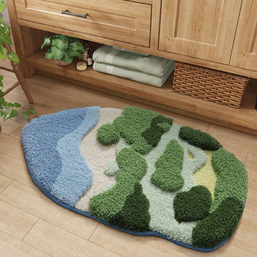 Moss Bath Mat, Ultra Thick Soft Green Bathroom Rug, Water Absorbent Non Slip Microfiber Bath Rugs For Bathroom Floor, Shower, Sink, Bedroom, 20"X32" - 查看 1