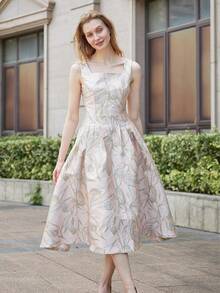 女士优雅提花无袖派对礼服