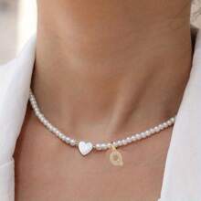 1 件/首字母吊坠项链心形贝壳和人造珍珠串珠项链适合女士夏季海滩最佳配饰礼物 - 首字母項鍊 - 查看 24
