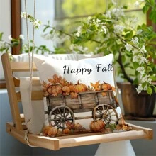 1pc Simple Autumn Pumpkin & Carriage Pattern Soft Velvet Throw Pillow Cover, 45*45CM Decorative Cushion Case For Home, Party, Gift - Multicolor - View 6