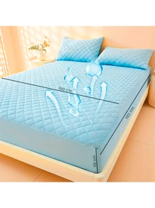 Protector Cubre Colchon Tamaño Matrimonial 100% Impermeable Lavable Con 2 Fundas Para Almohada - Azul - Ver 11