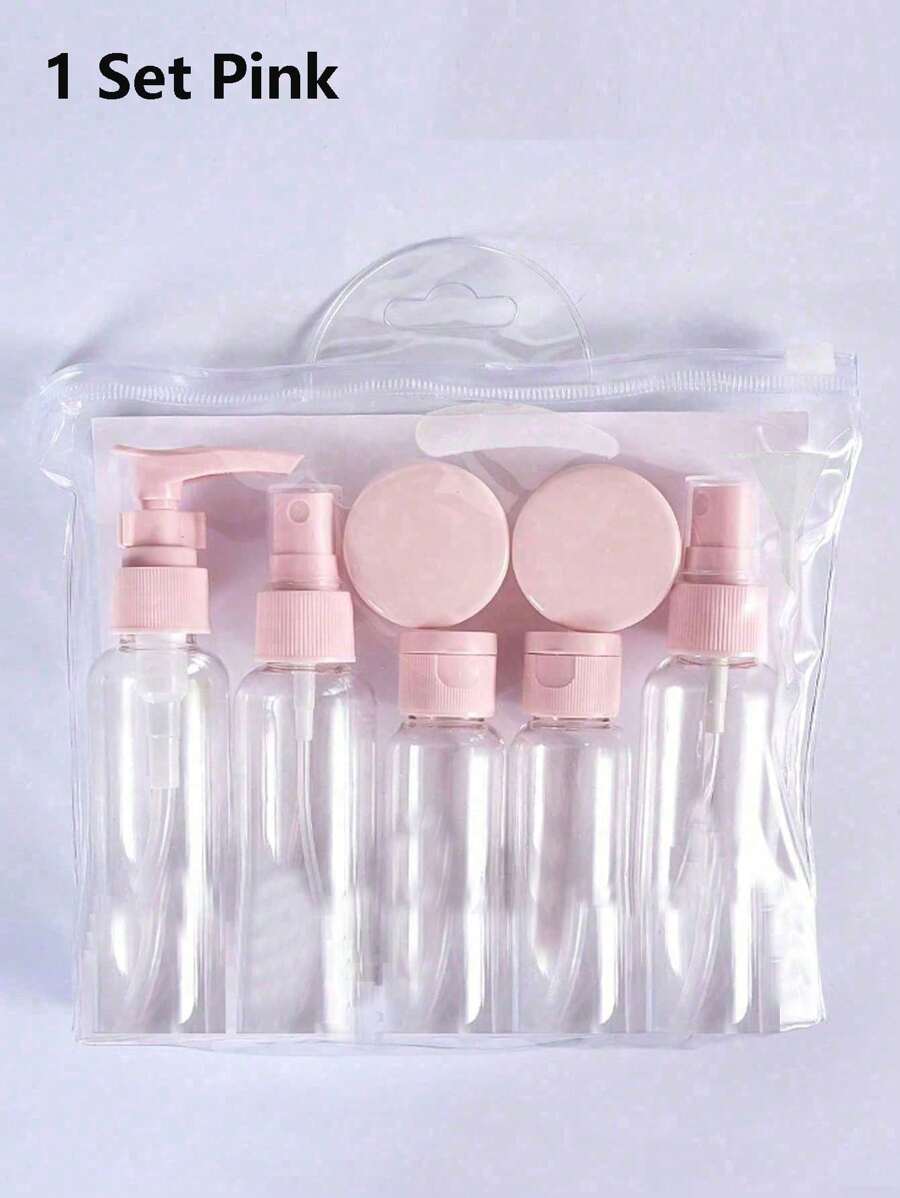 1 套旅行瓶套装适用于旅行装容器套件便携式防漏可再填充挤压化妆品飞机必备洗发水护发素，（包装不固定） - 粉色 - 查看 1