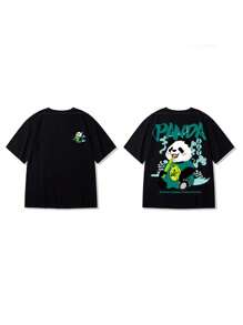 PANDA ALEGRE Basic Men's Cotton Streetwear T-Shirt - 黑色 - 查看 3