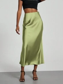 Se-Hore Fashion Women's Elastic Satin Finish Maxi Skirt, Suitable For All Seasons