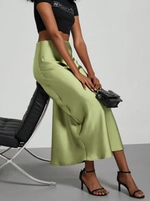 Se-Hore Fashion Women's Elastic Satin Finish Maxi Skirt, Suitable For All Seasons