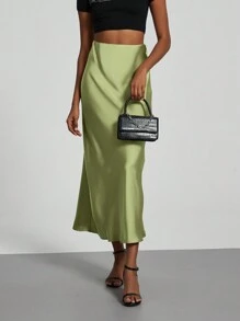 Se-Hore Fashion Women's Elastic Satin Finish Maxi Skirt, Suitable For All Seasons
