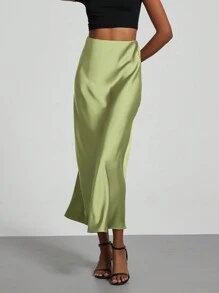 Se-Hore Fashion Women's Elastic Satin Finish Maxi Skirt, Suitable For All Seasons