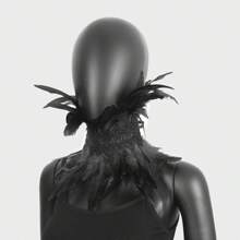 Disfraz de mujer gótico con plumas artificiales de cuervo, cisne y bruja para Halloween - Negro - Ver 4