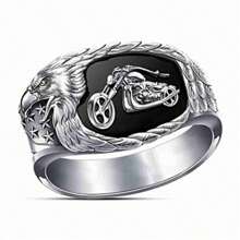 Anillo de motociclista con grabado de pico de águila, estilo punk negro