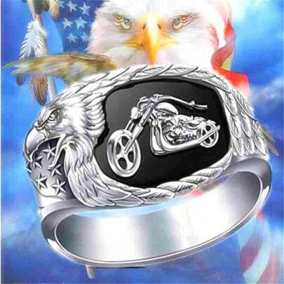 Eagle Beak Engraved Biker Motorcycle Ring, Punk Style Black