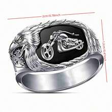 Anillo de motociclista con grabado de pico de águila, estilo punk negro