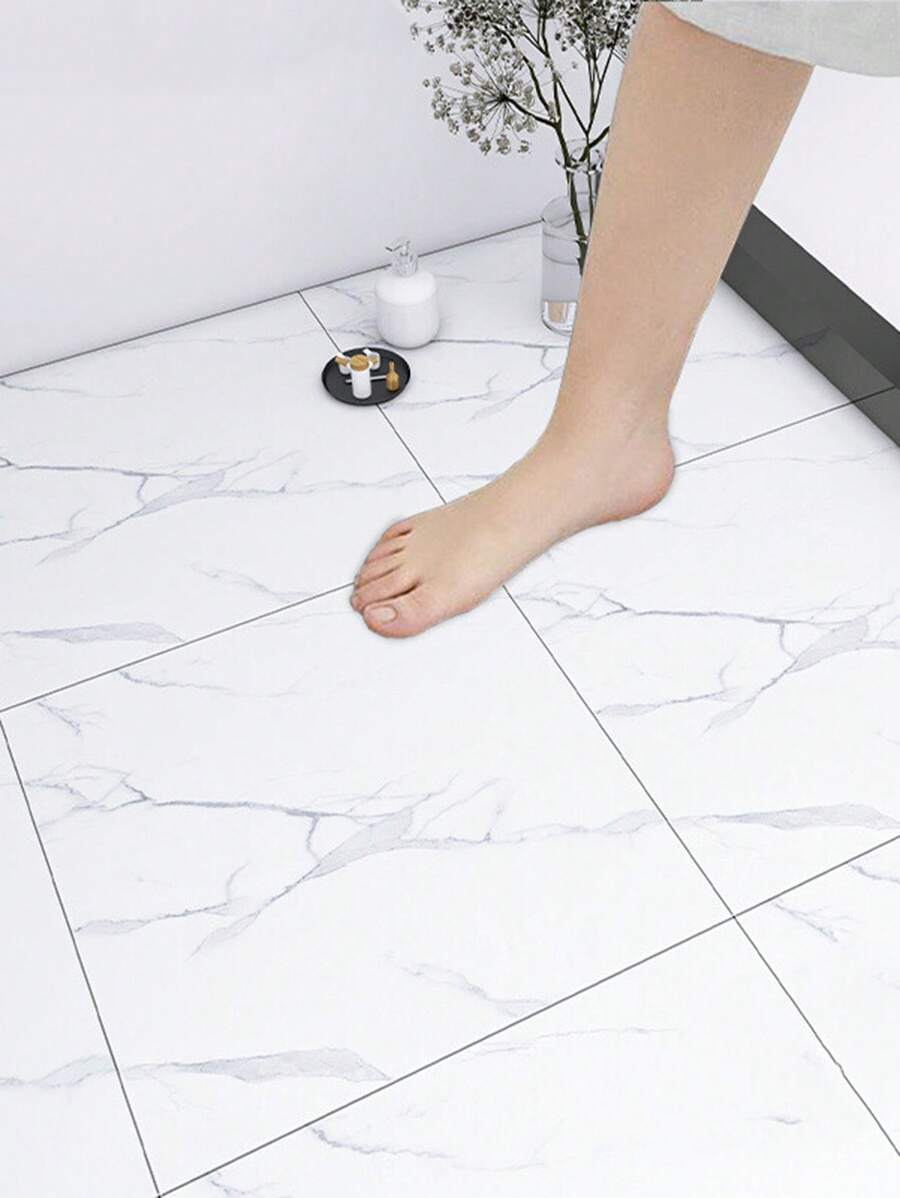 3 paquetes de pisos de vinilo de pelar y pegar, pisos laminados blancos para el baño, baldosas de pisos de vinilo con diseño mármol gris, pegatinas de pisos que se pegan al suelo para cocina, dormitorio, sótano, linóleo, tamaño de 30 x 30 cm - 3 piezas - Ver 1