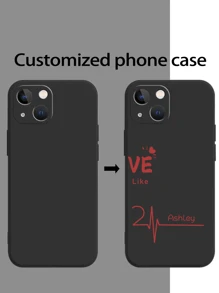 1 件个性化名字与心形 LOVE 设计硅胶全身相机镜头保护手机壳适用于 iPhone 16 15 14 13 12 11 Pro Max、情侣 - 黑色 - 查看 1